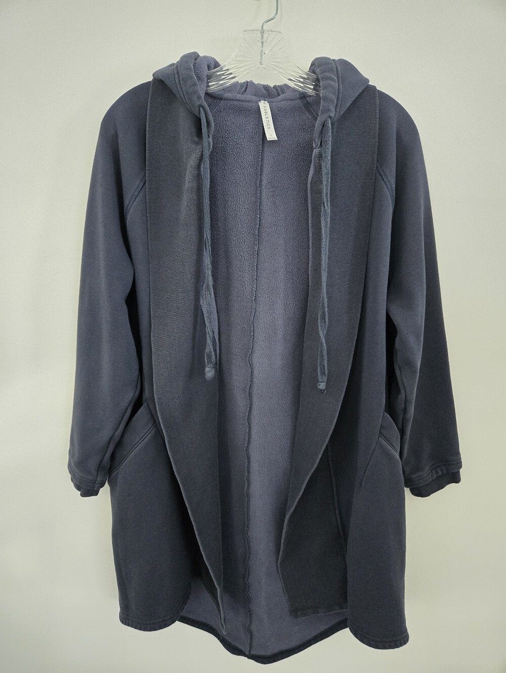 Fabletics Valentina Hooded Long Cardigan. Muted blue/navy colorway. Size Small.